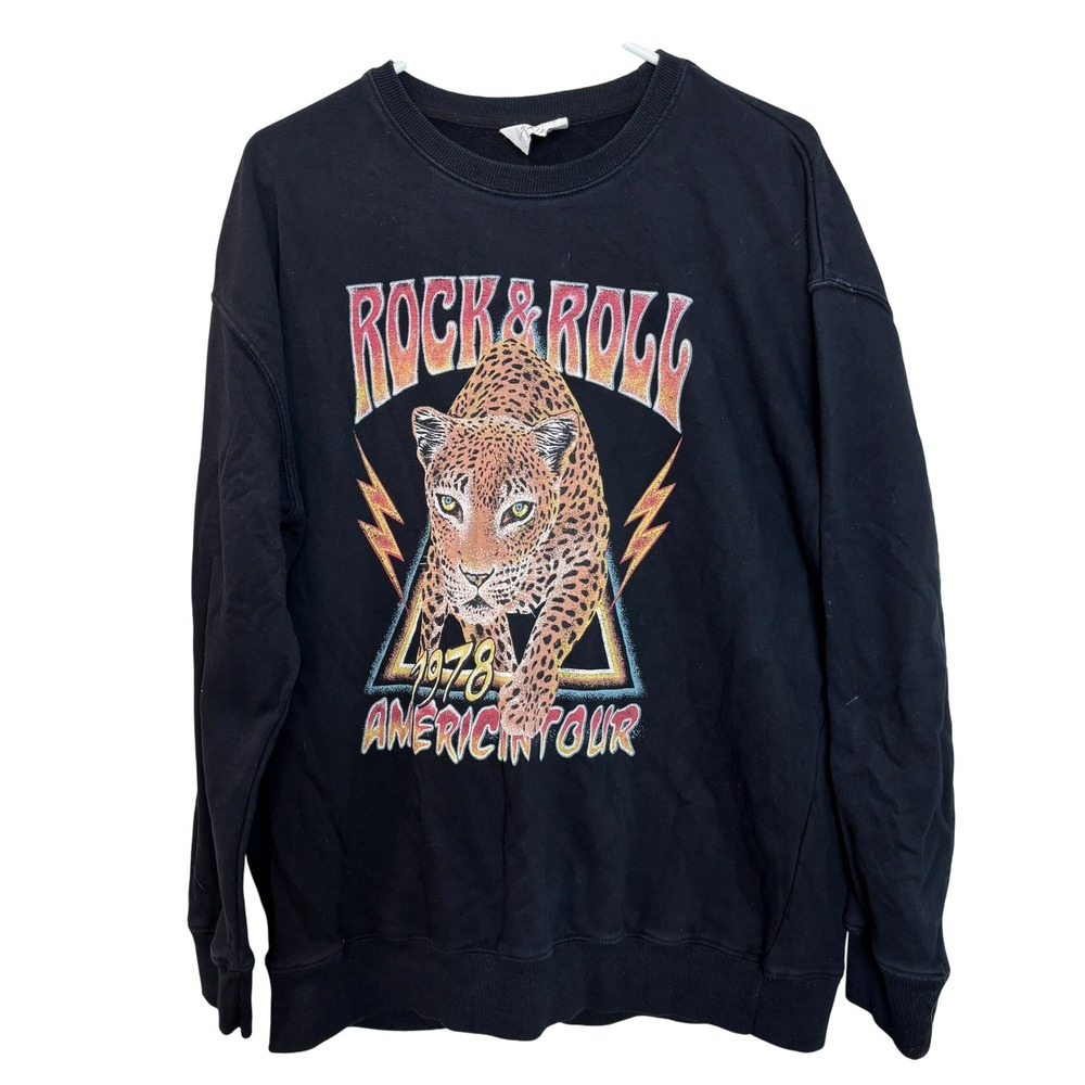 Lotus Fashion Rock & Roll 1978 American Tour Leopard Sweatshirt XL Black Retro